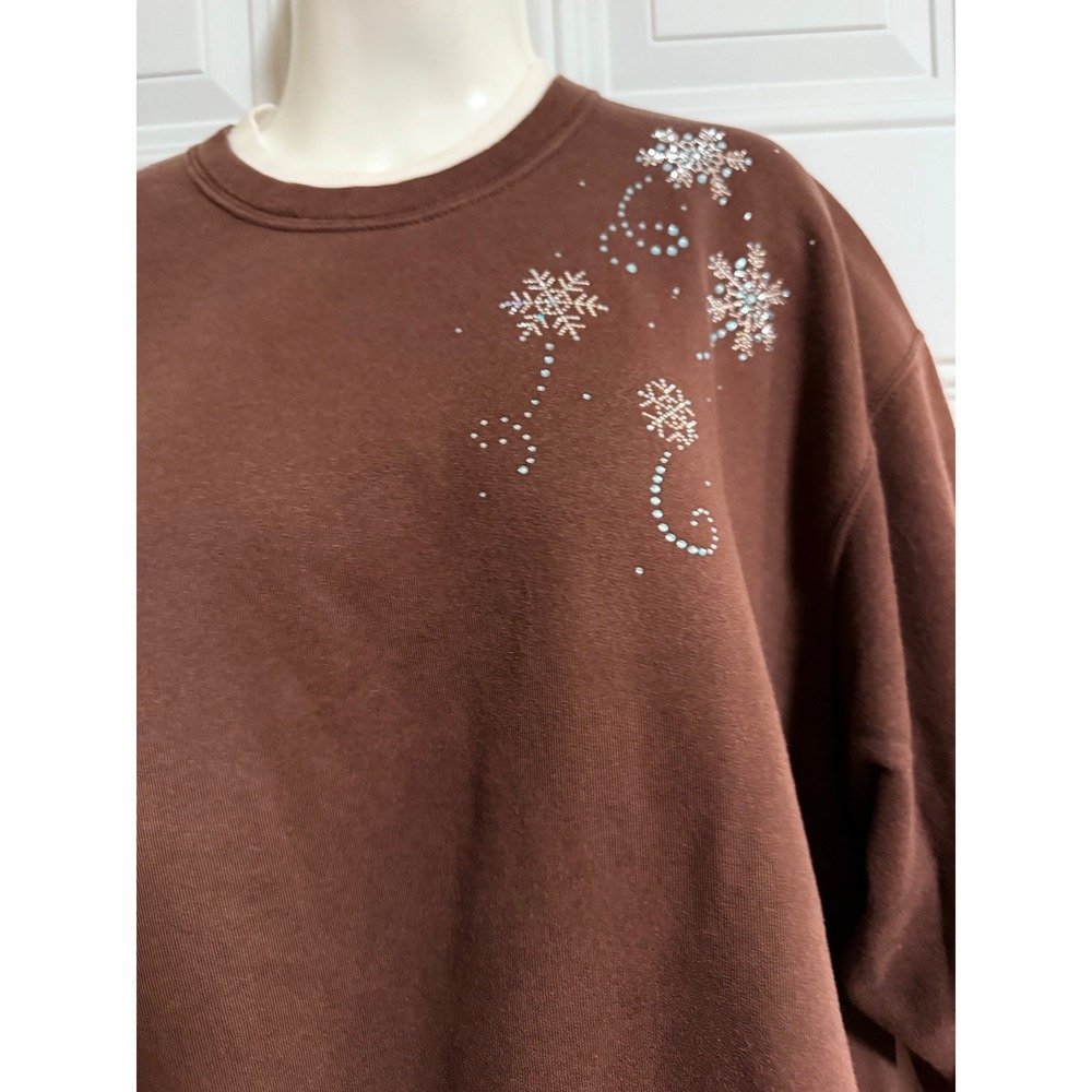 Pleasant‎ Shade Brown Rhinestone Snowflake Sweatshirt XL Winter Pullover